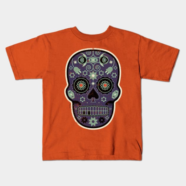 Toque de Muerte Mexican Sugar Skull Kids T-Shirt by DanielLiamGill